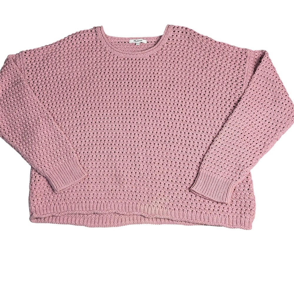Madewell Pink Open Knit Crochet Sweater Women XXL Oversized Lightweight Pullover